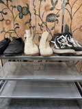 Assorted shoes and shoe rack. 4 pieces. Black 11.5, beige 11, black / white 11