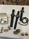 Assorted custom jewelry. Watches, cufflinks, chain, necklaces. 11 pieces