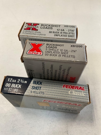 15 rounds - Winchester Super X & Federal Buck shot 12 gauge ammo