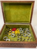 Assorted lock rings with wood box. 33 pieces
