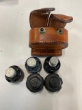 Speedloaders. Three HKS , Two Safariland with one Safariland leather pouch. 6 pieces