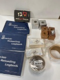 Assorted items. Labels, blocks, Sinclair reloading logbooks, Marlboro cards