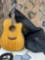 Washburn D46CE electric guitar, shoulder strap, case, cord, string