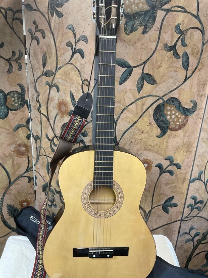 Unknown Roy Clark guitar, tuner, case & shoulder strap