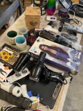 Assorted items. Lava lamp, hair tools, kitchen items, etc