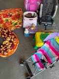 3 childs car seats, 2 inflatables, table, toys, stroller