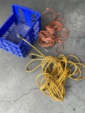 Electric extension cords. 2 pieces includes plastic crate