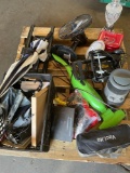 Assorted items. Fans, umbrellas, TV wall mount, heater, cleaning machines, etc