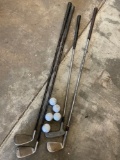 4 golf clubs & balls