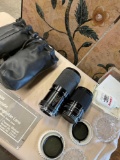 Camera gear, Sears Auto Lens with cases, Tiffen 55mm & 52mm filters with case, cleaning liquid