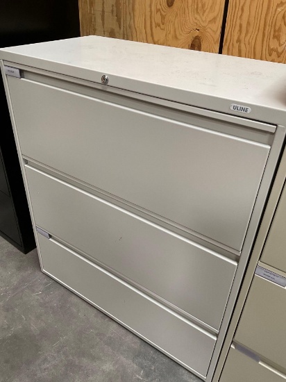 ULINE 3 drawer metal file cabinets 1 drawer has folders see pic. 36" x 18" x 41"