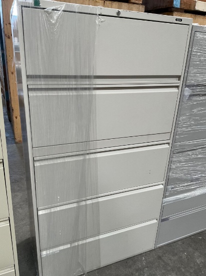 Global Lateral File Cabinet, Metal 5 drawer, 36" x 18" x 66"
