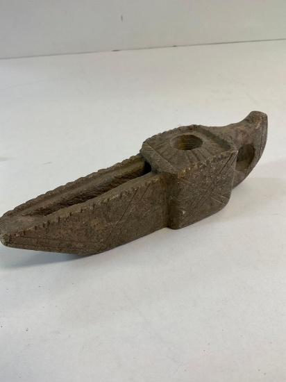 Antique - 6" x 2" Stone oil lamp with markings.