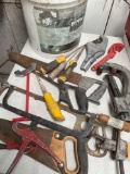 Bucket, pipe cutters, saws, etc. 15 pieces