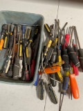 Box and assorted screwdrivers