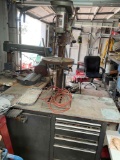 Duracraft model 500 drill press with Craftsman rolling tool cabinet, drawers have assorted tools.