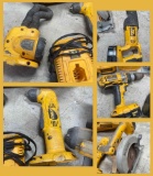 Dewalt light, drill/driver, skill saw, drill, reciprocating saw, 3 batteries, battery station & bag