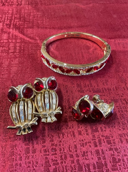 Stamped Coro Duette brooch & earring set and Anne Klein bangles bracelet.