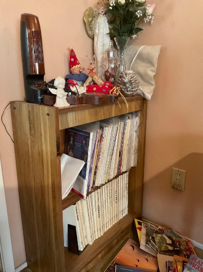 Bookcase, includes everything on it, assorted items & books.