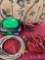Automotive items. Oil drain pan, Jumper cables, Power wash hose.