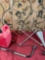 Assorted items. 2 gallon gasoline container, jumper cables, funnel, etc. 6 pieces