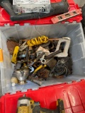 Dewalt driver, Cortico plastic crate and assorted tools/ items. Untested AS-IS