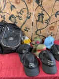 Ohio backpack and assorted hats. 9 pieces