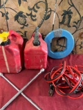 Gasoline containers, jumper cables, wrench, Ideal tool. 5 pieces