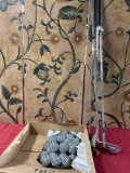 Golf clubs, pudders and balls