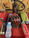 Bicycle Air pumps, water backpack, Bike helmet. water & coffee bottles