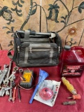 Tool bag, Box wrenches, Marvel oil, Volt tester & assorted tools/ items