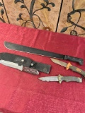 Assorted knives, and Machete. 4 pieces