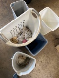 Assorted trash cans, basket, bucket. 5 pieces
