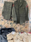 Military clothing, 3) short sleeve 15 1/2% & 16 1/2 shirts 1) 39R coat & 32R pants, Carry bag.