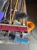 Household Brooms, brushes, Mops, assorted items. cart NOT included
