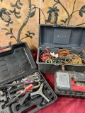Box with assorted tools, tool box with assorted wires, empty tool box