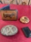 Leather items. Wallet, belt buckle, money clip, coin bag. 4 pieces