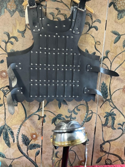 Medieval Adult Vest, metal helmet & cap
