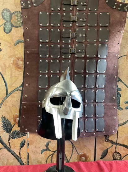 Medieval adult vest, metal helmet, cap
