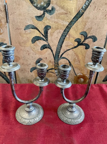 Vintage Pairpoint silver plated double candle sticks, stamped D6132. 2 pieces