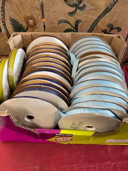 Ribbon 100 yds per roll 3/4 inch, 2) Pistacho 13) blue 12) navy. 27 rolls total