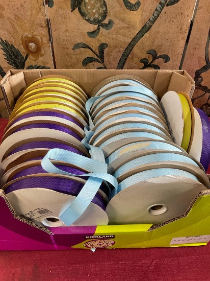 100 yards each, assorted sizes ribbon. 7) pistachio 12) blue 7) purple