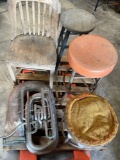 Vintage chair, stools, copper part. 5 pieces