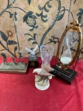 Hourglass, Eagle figurines, Vintage golfer sculpture, Glass vase, etc. 5 pieces