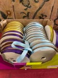 100 yards each, assorted sizes ribbon. 7) pistachio 12) blue 7) purple