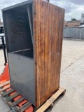 Metal two door cabinet with wood top. 36
