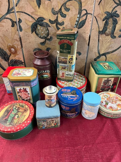 Collectible Tins, empty cans with lids. 12 pieces