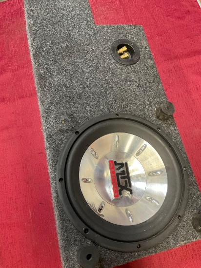 10" MYX Audio subwoofer. Box 11" x 24" x 7"
