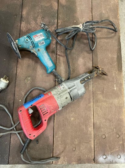 Electrical Milwaukee sawzall & Makita 5" disc sander. Both turned
