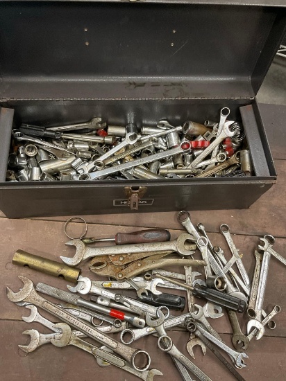 Homak tool box and assorted wrenches, etc